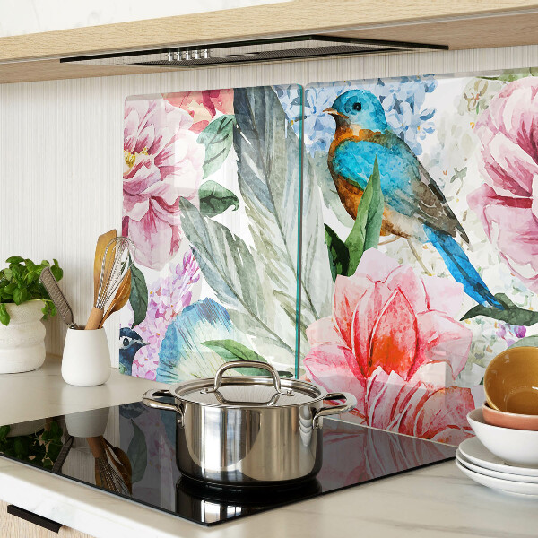 Snijplanken van glas Bloemen en vogels in aquarel