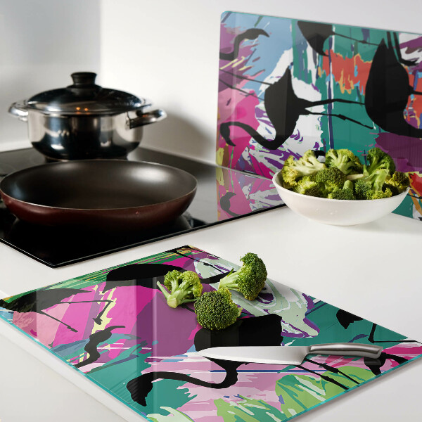 Snijplanken glas Flamingo's op een kleurrijke achtergrond