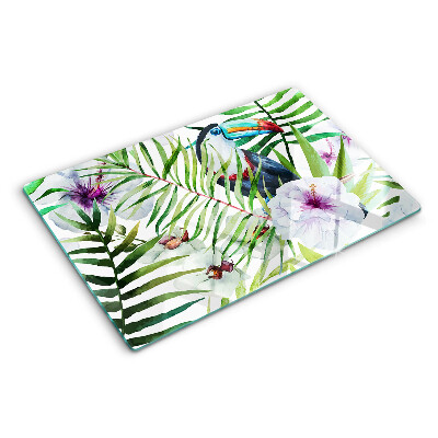 Szklana deska do krojenia Tropikalny motyw z ptakami i roślinami