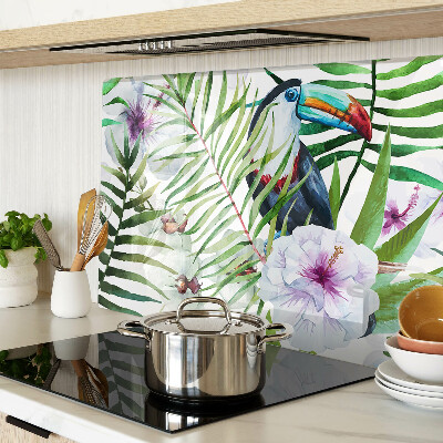 Szklana deska do krojenia Tropikalny motyw z ptakami i roślinami