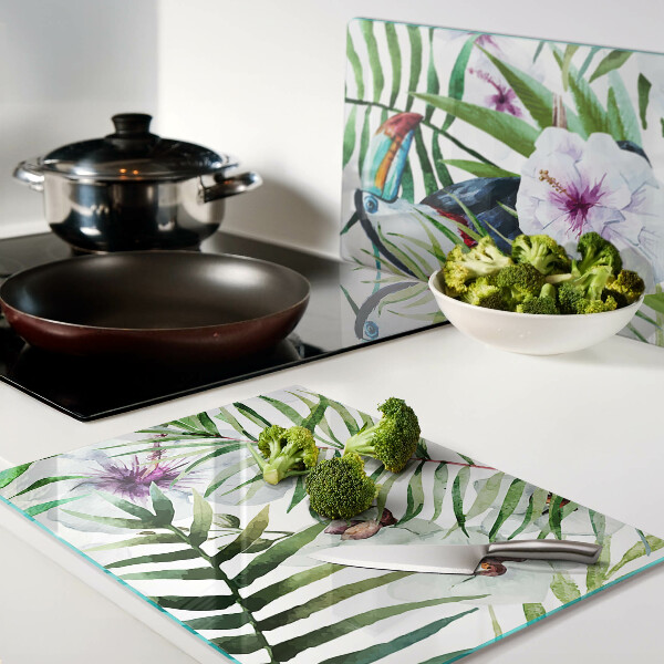 Snijplanken van glas Tropisch motief met vogels en planten