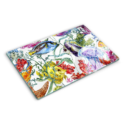 Szklana deska kuchenna Motyw morski z rybami i meduzami