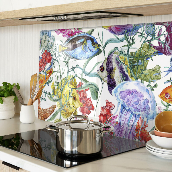 Szklana deska kuchenna Motyw morski z rybami i meduzami