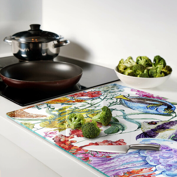 Szklana deska kuchenna Motyw morski z rybami i meduzami