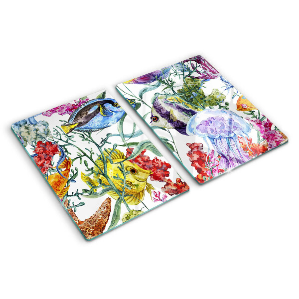 Szklana deska kuchenna Motyw morski z rybami i meduzami