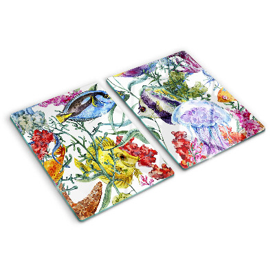 Szklana deska kuchenna Motyw morski z rybami i meduzami