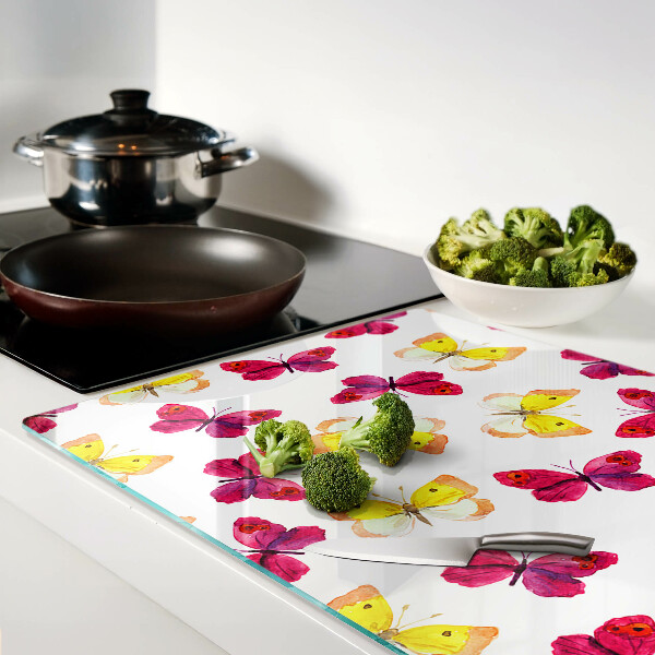 Snijplanken glas Vlindermotief in lentekleuren