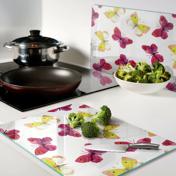 Szklana deska kuchenna Motyw motyli w kolorach wiosennych