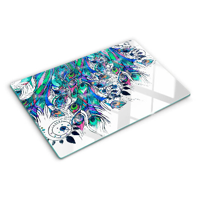 Glazen snijplanken Pauwenveren in groen en blauw