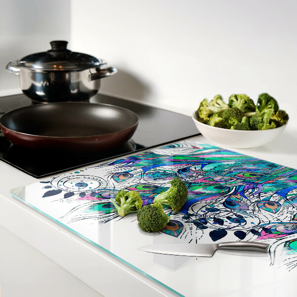 Glazen snijplanken Pauwenveren in groen en blauw