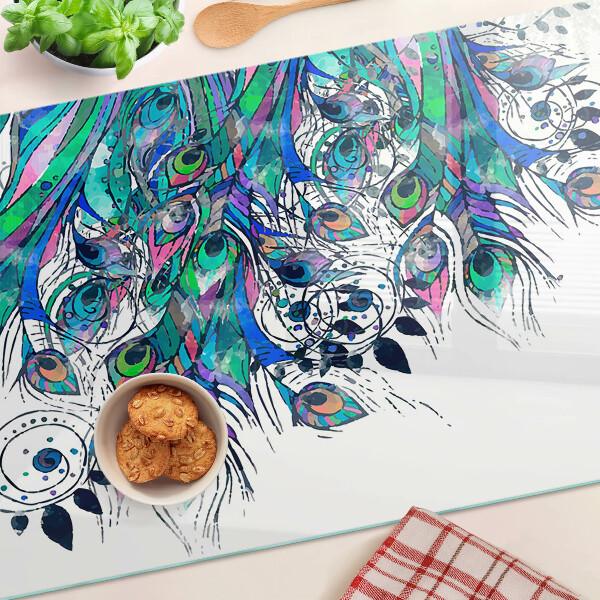 Szklana deska do krojenia Pióra pawia w kolorach zieleni i niebieskiego