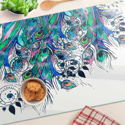 Szklana deska do krojenia Pióra pawia w kolorach zieleni i niebieskiego