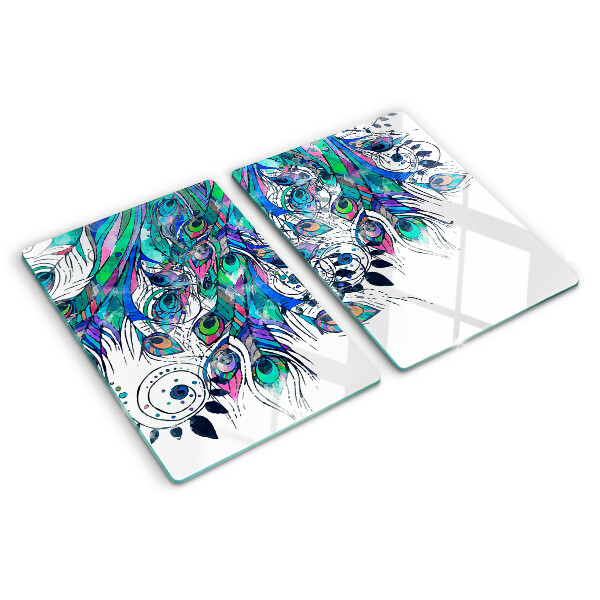 Glazen snijplanken Pauwenveren in groen en blauw