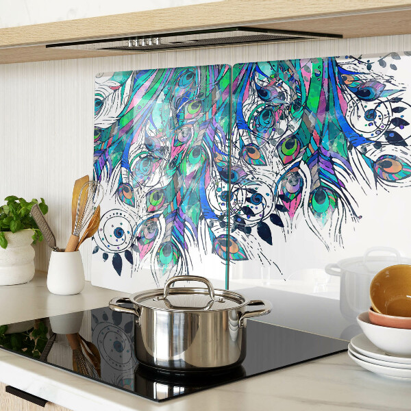 Glazen snijplanken Pauwenveren in groen en blauw