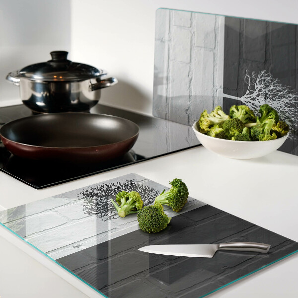 Szklana deska do krojenia Drzewo na tle cegieł