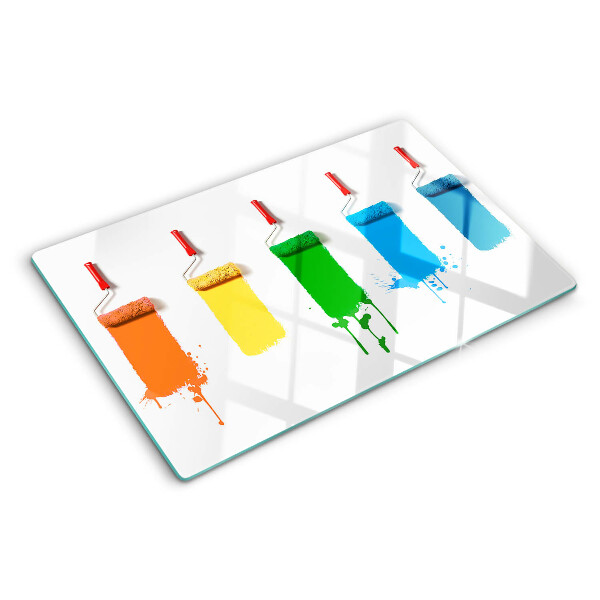 Glazen snijplanken Een regenboog aan verfkleuren in kwasten