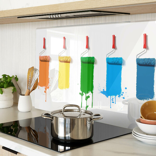 Szklana deska kuchenna Tęcza farb w pędzlach