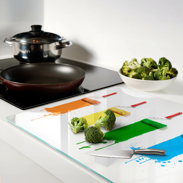 Szklana deska kuchenna Tęcza farb w pędzlach