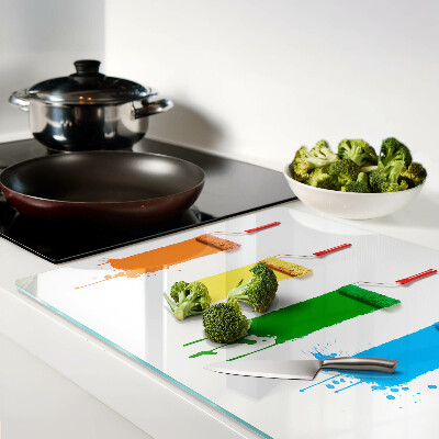 Szklana deska kuchenna Tęcza farb w pędzlach