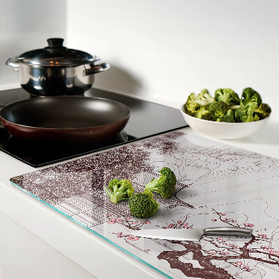 Szklana deska kuchenna Krajobraz górski z kwitnącymi drzewami