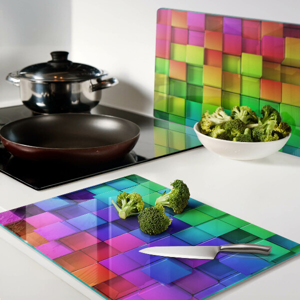 Snijplanken van glas Regenboogvierkantjes in een mozaïek