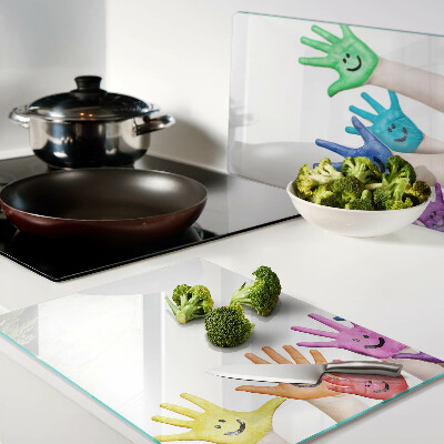 Szklana deska do krojenia Kolorowe uśmiechnięte dłonie