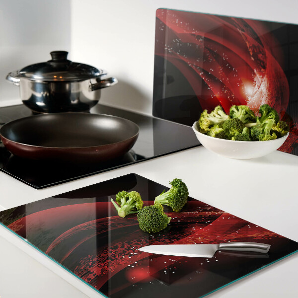 Deska kuchenna szklana Czerwone fale z efektem świetlnym