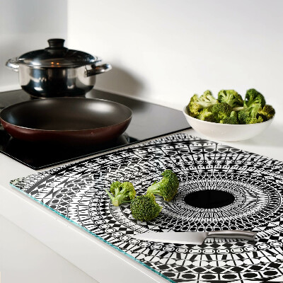 Szklana deska kuchenna Mandala w odcieniach czerni i bieli