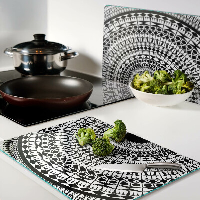 Szklana deska kuchenna Mandala w odcieniach czerni i bieli