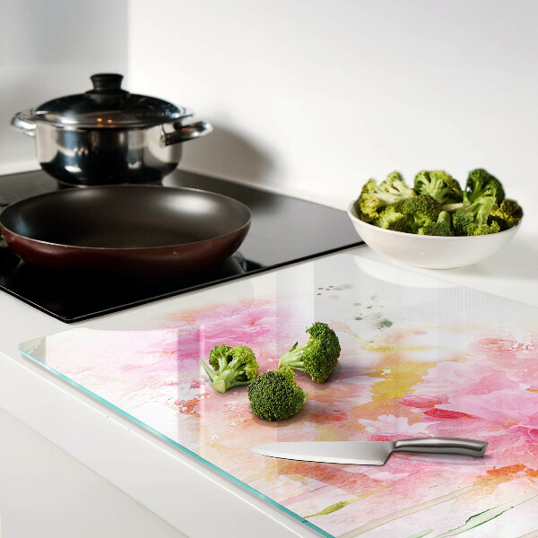 Snijplanken glas Bloemen in aquarel in pastelkleuren