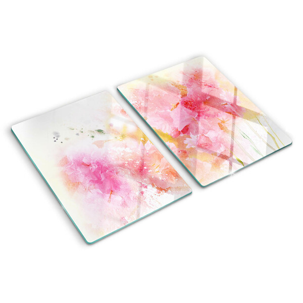 Snijplanken glas Bloemen in aquarel in pastelkleuren