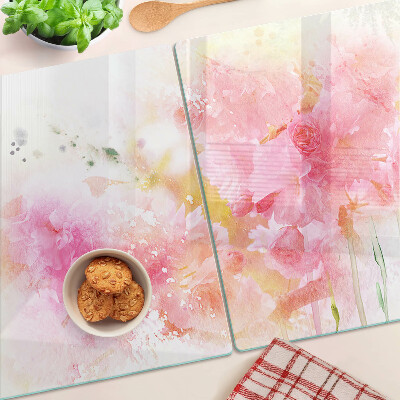 Snijplanken glas Bloemen in aquarel in pastelkleuren