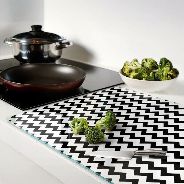 Deska kuchenna szklana Zygzaki w czerni i bieli