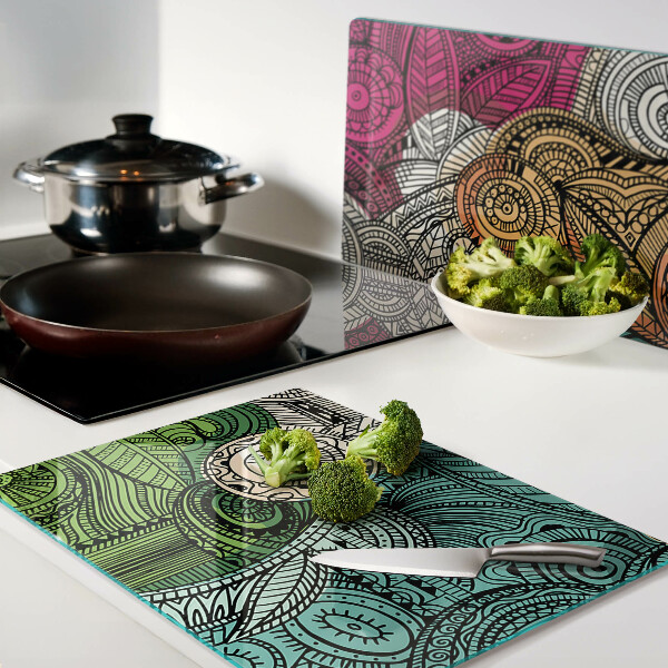 Glazen snijplanken Mandala-motief met kleurrijke patronen