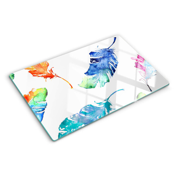 Snijplanken glas Veren in aquarel