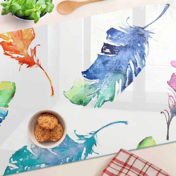 Snijplanken glas Veren in aquarel