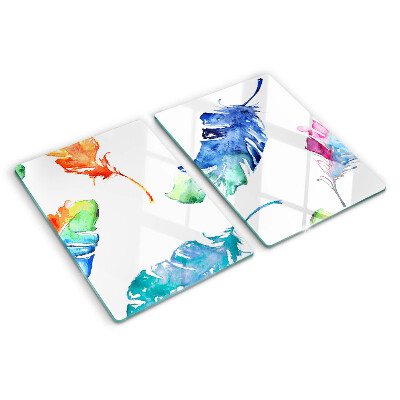 Snijplanken glas Veren in aquarel