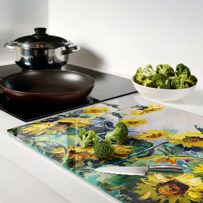 Snijplanken glas Zonnebloemen in de tuin