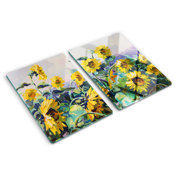 Snijplanken glas Zonnebloemen in de tuin