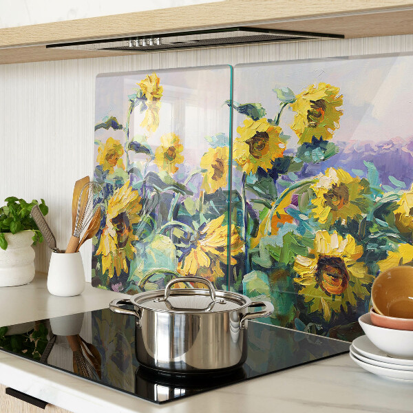 Snijplanken glas Zonnebloemen in de tuin