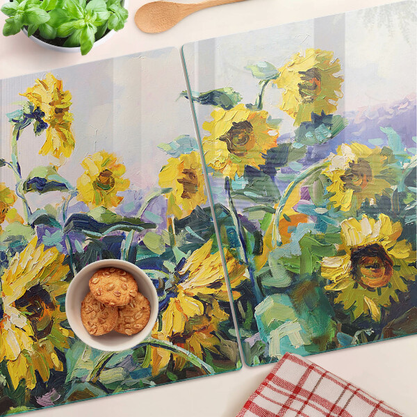 Deska kuchenna szklana Słoneczniki w ogrodzie