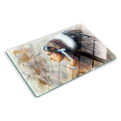 Snijplanken van glas Indiaan met een verentooi