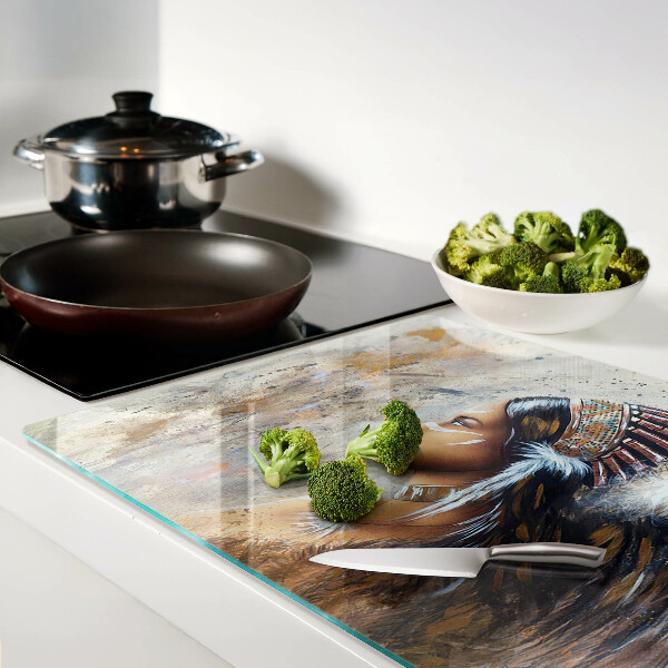 Snijplanken van glas Indiaan met een verentooi