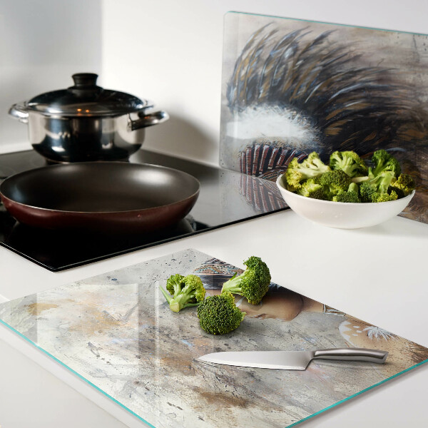 Snijplanken van glas Indiaan met een verentooi