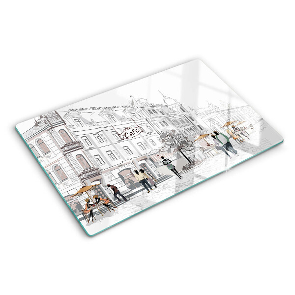 Deska kuchenna szklana Kawiarniana sceneria w mieście