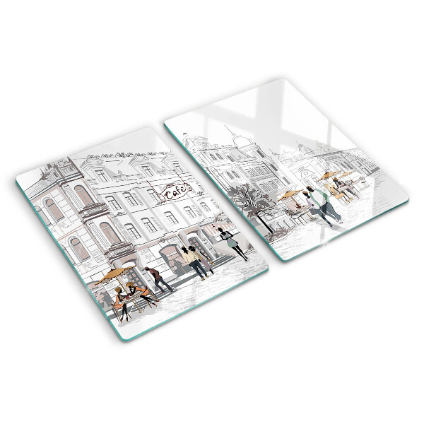 Deska kuchenna szklana Kawiarniana sceneria w mieście