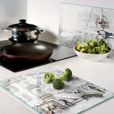 Deska kuchenna szklana Kawiarniana sceneria w mieście