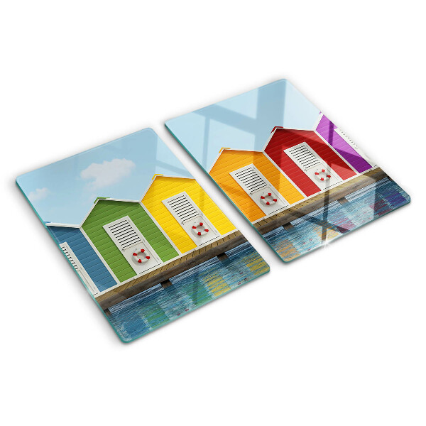 Snijplanken van glas Kleurrijke huizen aan zee