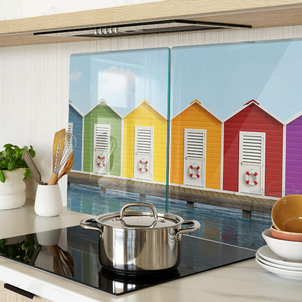 Deska kuchenna szklana Kolorowe domki nadmorskie