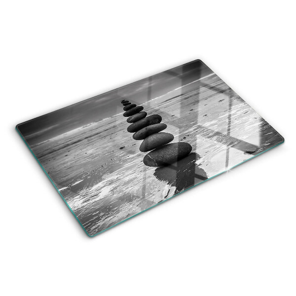 Szklana deska do krojenia Kamienie na plaży w czerni i bieli